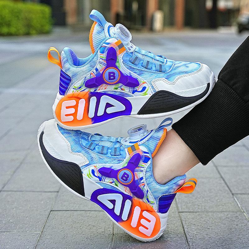 Обувь для девочек весна 2025 новые детские спортивные баскетбольные кроссовки для девочек мягкая подошва для бега вращающиеся кнопки сетка дышащая