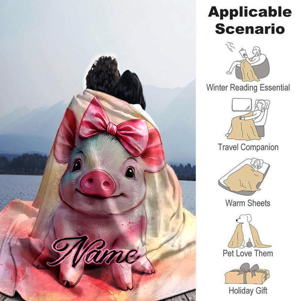Cute Pig With Pink Bow And Colorful Background Gift Customize Your Name Comfortable Texture Versatile For Sofa Couch Office Bed Picnics Allseason Use