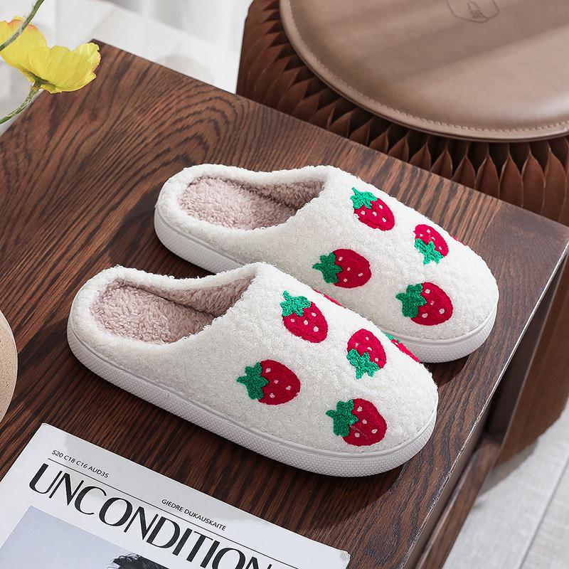 Новые зимние хлопковые тапочки в клетку с фруктами для мужчин и женщин, домашние теплые хлопковые тапочки на меху для пар