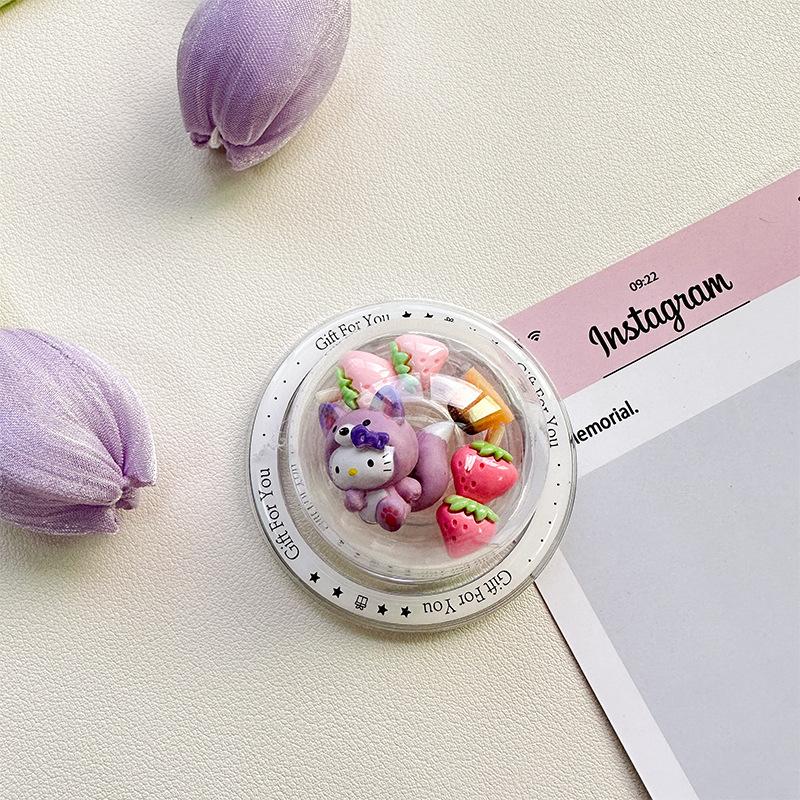 Mobile Phone Airbag Bracket Pasted Round Rocking Music Strawberry Kt Cat Women'S Cute Magnetic Desktop Support Rack Ring