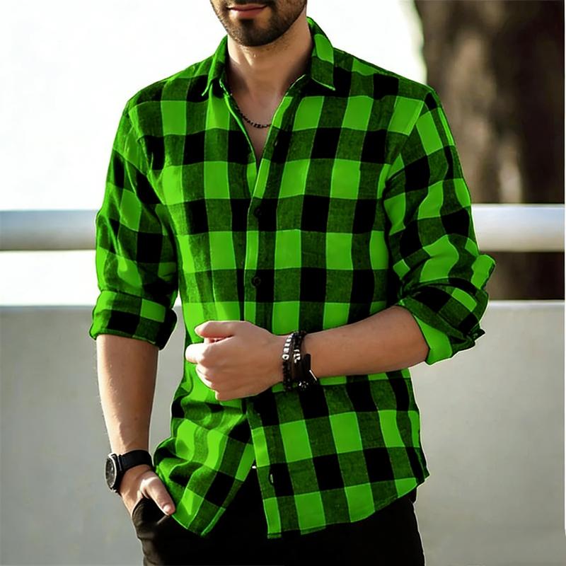 Breathable Comfort Long Sleeve Shirts For Men, Relax Fit Full Buffalo Check Grid Collared Tops