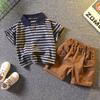 Летний комплект одежды для мальчиков с одинаковым комплектом одежды, полосатая рубашка-поло с короткими рукавами, крутой детский комплект, детская повседневная футболка, шорты, повседневная детская одежда из двух предметов
