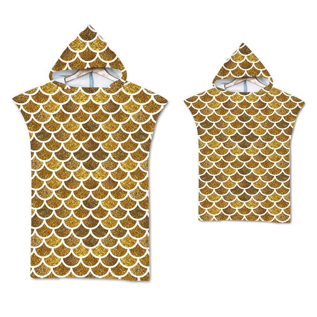 Радужная чешуя Микрофибра Пляжное полотенце Быстросохнущий Плащ с капюшоном Полотенца для гидрокостюма Взрослые Дети Родитель-ребенок Пончо Халат для плавания серфинга