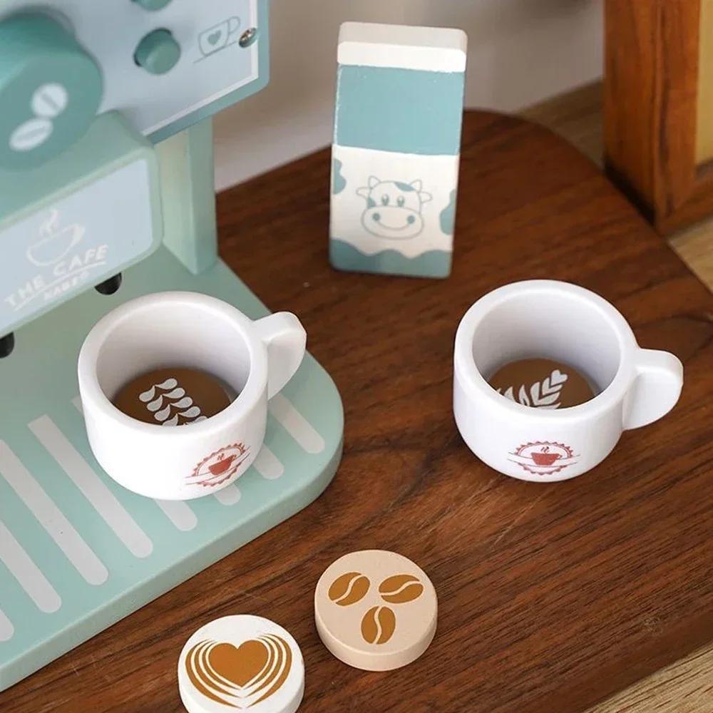 Kids Kitchen Toy Set Wooden Coffee Maker Set Simulation Cookie Maker Kit Pretend Play Educational Toys Gifts for Girls Boys