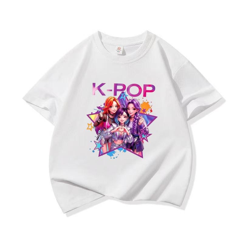 Девочки K-POP Идол Группа Принт Футболка с коротким рукавом Милый Мультяшный Графический Принт Детская Летняя Повседневная Футболка