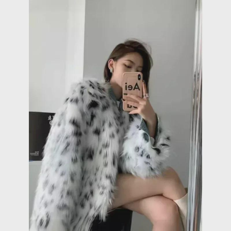Женская толстая теплая куртка из искусственного меха лисы в пятнистую кожу в корейском стиле