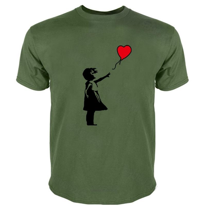 Mens Short Sleeve T Shirt Banksy Girl With Balloon Mens Pemium T Shirt Graffiti Art Urban Art Anarchy Fashion Tee-shirt Male