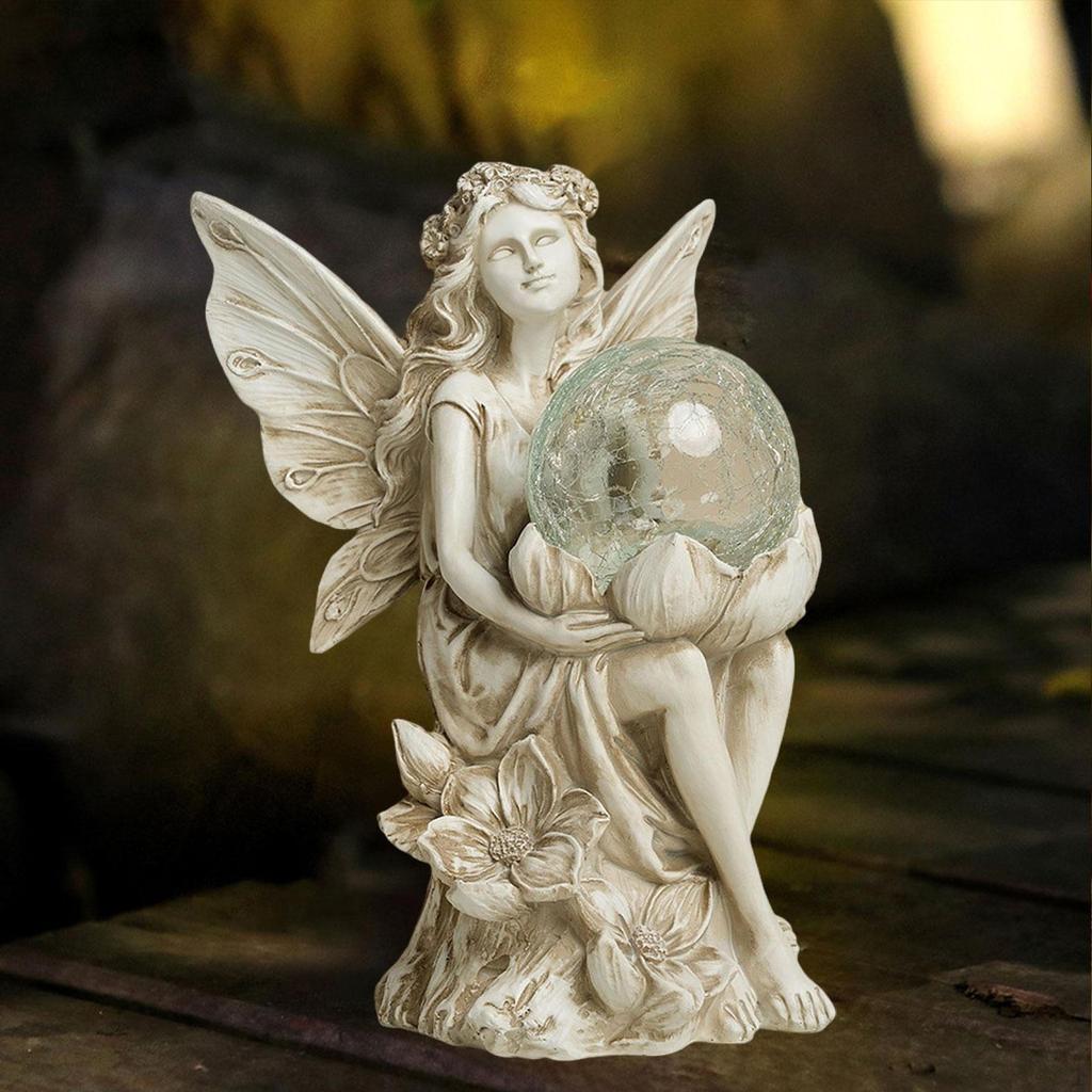 Fairy Girl Sculpture Solar Lamp for Garden Pathway Lighting