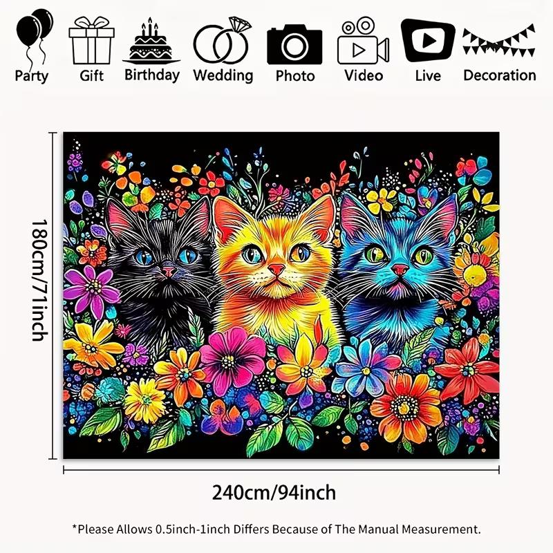 2D Красочные Котята и Цветы Тканевый Фон, Яркий Арт Фото Фон
