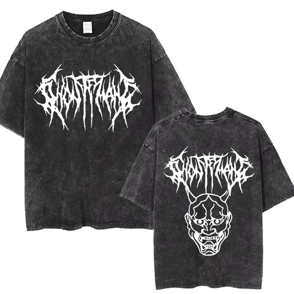 Стирка Винтаж Рэпер Ghostemane Графический Принт Футболка Мужская Женская Хип-Хоп Рэп Рок Трэп Металл Готика Оверсайз Футболка Уличная Одежда