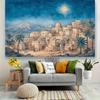2D flat, 1pc Bible Village and starry sky scene - 2D flat polyester photo background for Christmas and Halloween decorations
