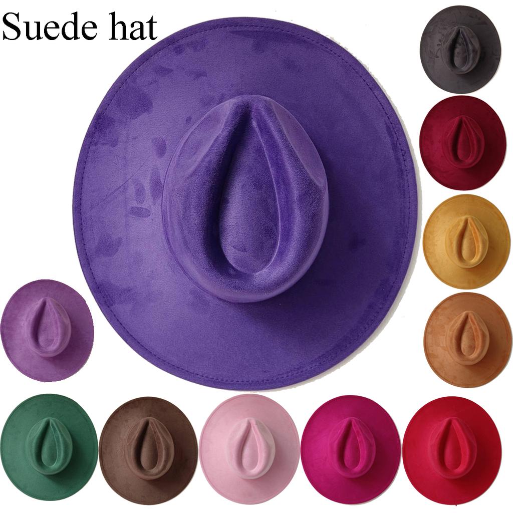 For Burning Vegan Suede Fedora Rancher Hats Blank Hats Multicolor Heart Shaped Top 9.5Cm Brim Unisex Jazz Hat Church Hat