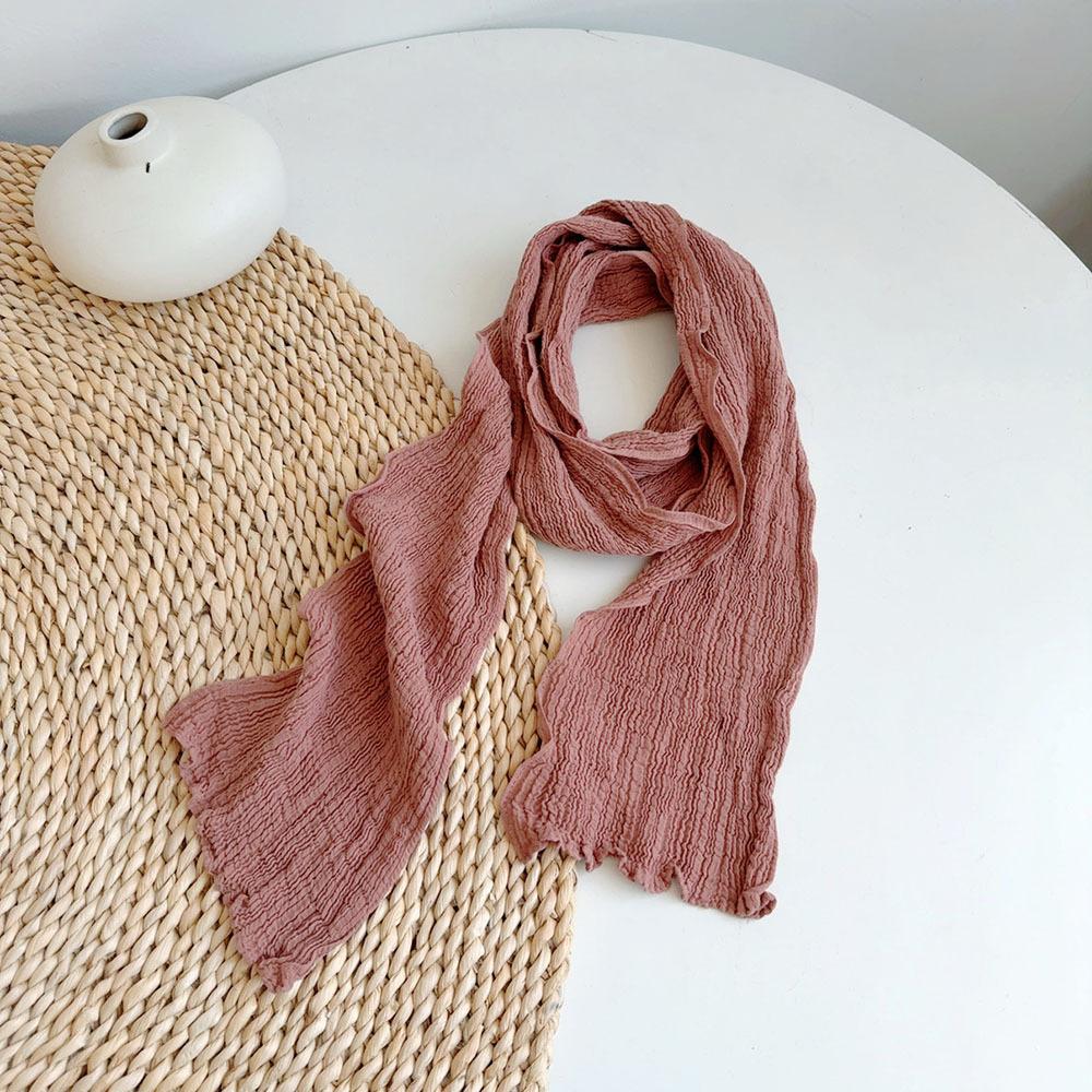 Retro Pleated Ramie Scarf Slender And Narrow Long Silk Scarf Japanese Mori Women Versatile Extended Neck Protector Scarf Shawl