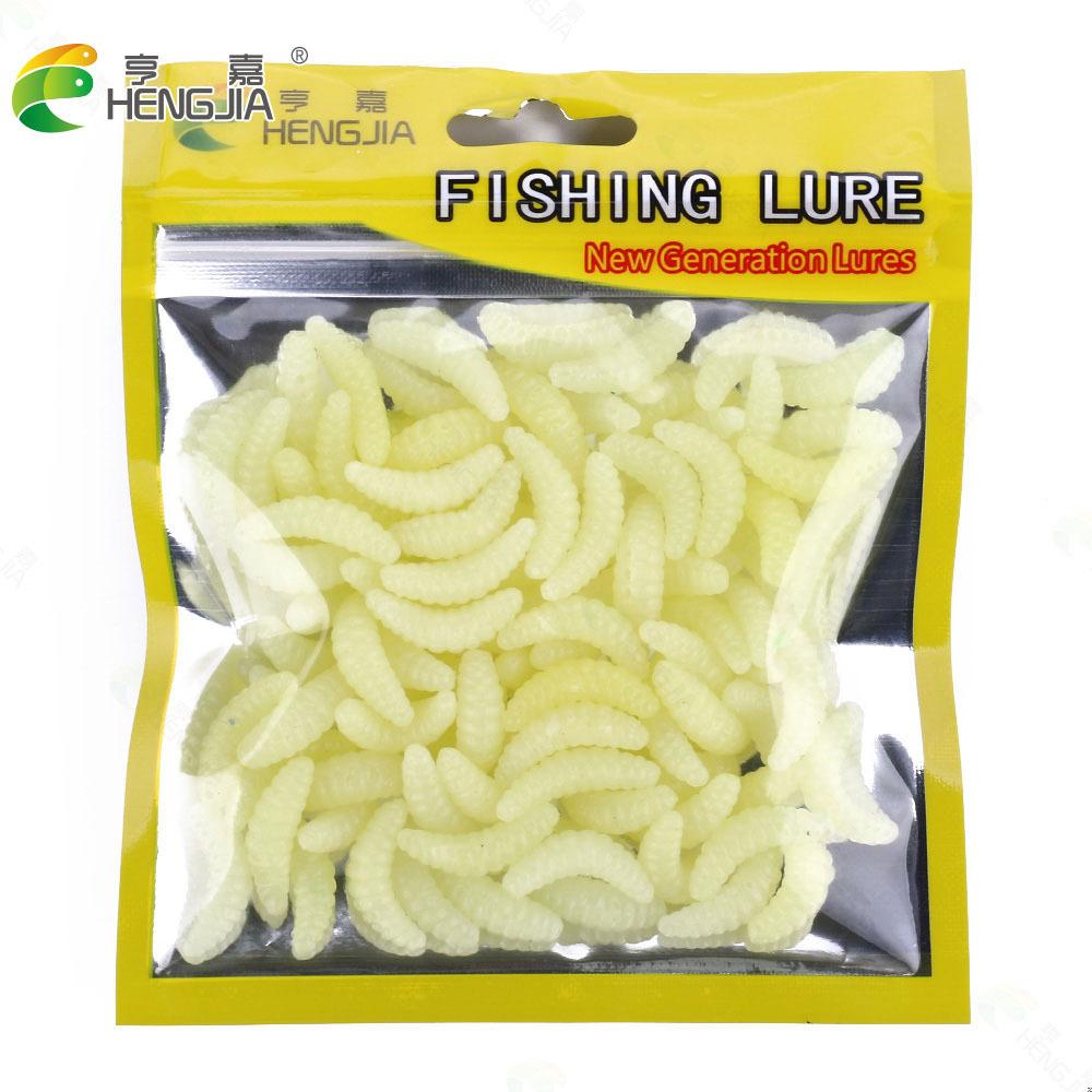 50 шт./коробка Светящиеся силиконовые искусственные приманки в виде хлебного червя, личинки опарыша, мягкие рыболовные приманки, крючки, пахнущие черви, светящиеся приманки