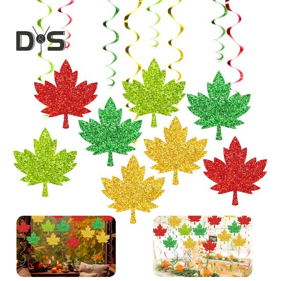 Осенние листья, подвесные завитки, украшения, День благодарения, кленовые листья, завитки, ленты, осенний урожай, подвесной потолок, украшения для дня рождения, принадлежности для вечеринки