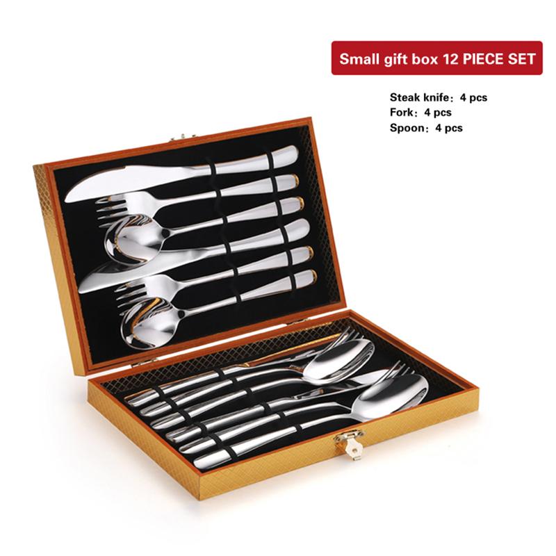 High Grade Steak Knife, Fork and Plate Set Household Tableware Set with Box Cutlery 304 Stainless Steel Spoon Knife and Fork Set