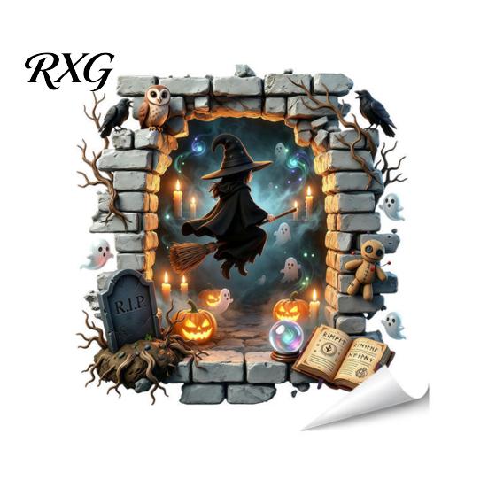Bat Wall Stickers for Halloween Stickers, 3D Broken Effect with Ghost Skeleton Pumpkin Decals, Self-Adhesive Waterproof Decor Mural Living Room