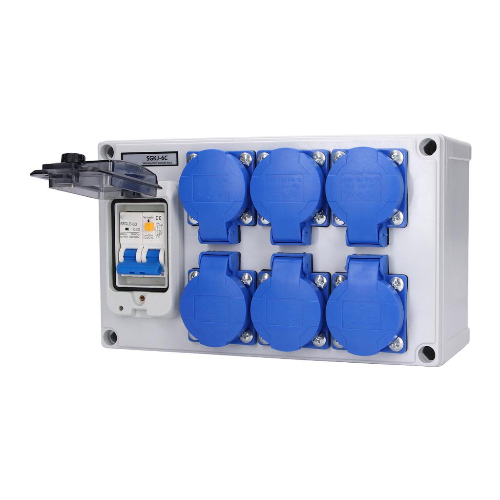 Wall Outlet Box ABS Waterproof 6 Position German Outlets Switch Socket for Gardens 200‑250V