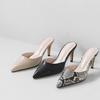 Модная обувь Женская 2025 Тапочки Повседневные Тонкий каблук Каблуки Мюли Pantofle Острый носок Средний Роскошь Массаж Высокий Новый Чехол Рим Ткань Туфли-лодочки