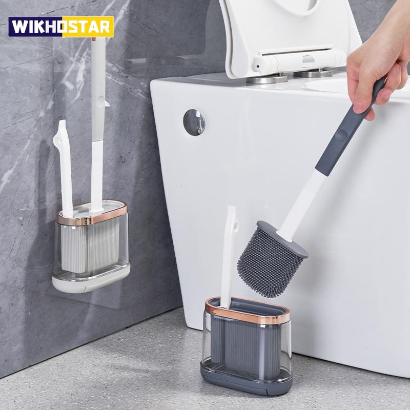 Силиконовая щетка для унитаза 2-в-1 Щетка для чистки унитаза с длинной ручкой Прозрачная основа для аксессуаров для чистящих щеток