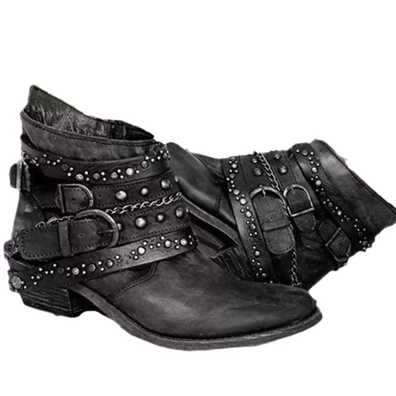 Fashion Platform Shoes Women Boots PU Square Heel Round Toe Side Zipper Soft Leather Female Autumn Winter Motorcycle Boots 36-43