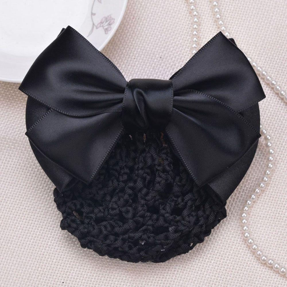 Fashion Bow Barrette Hair Clip Cover Lady Net Bun Snood Hair Accessories Hairpins Satin Bowknot
