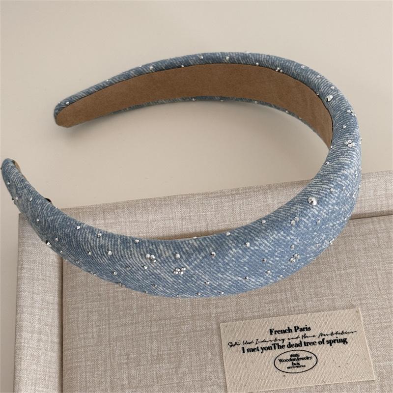 Модные женские и девичьи джинсовые повязки на голову с губчатой подкладкой шириной 3 см со стразами, мягкие повязки для волос