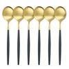 6Pcs Black Gold Cutlery Set Stainless Steel Dinnerware Spoon Set Dessert Spoon Dinner Tableware Set Party Kitchen Silverware Set