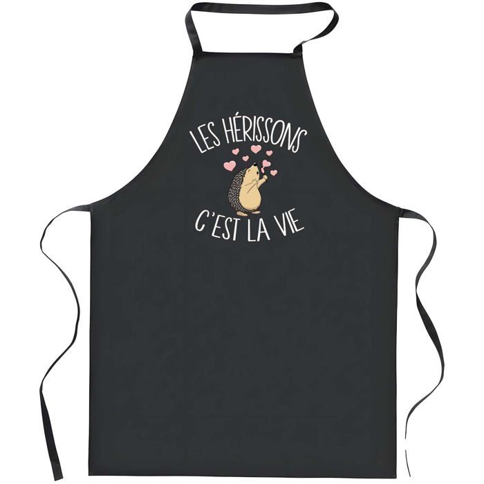 Tablier de cuisine - Hérisson C'est la Vie - Noir - Coton résistant - Imprimé en France