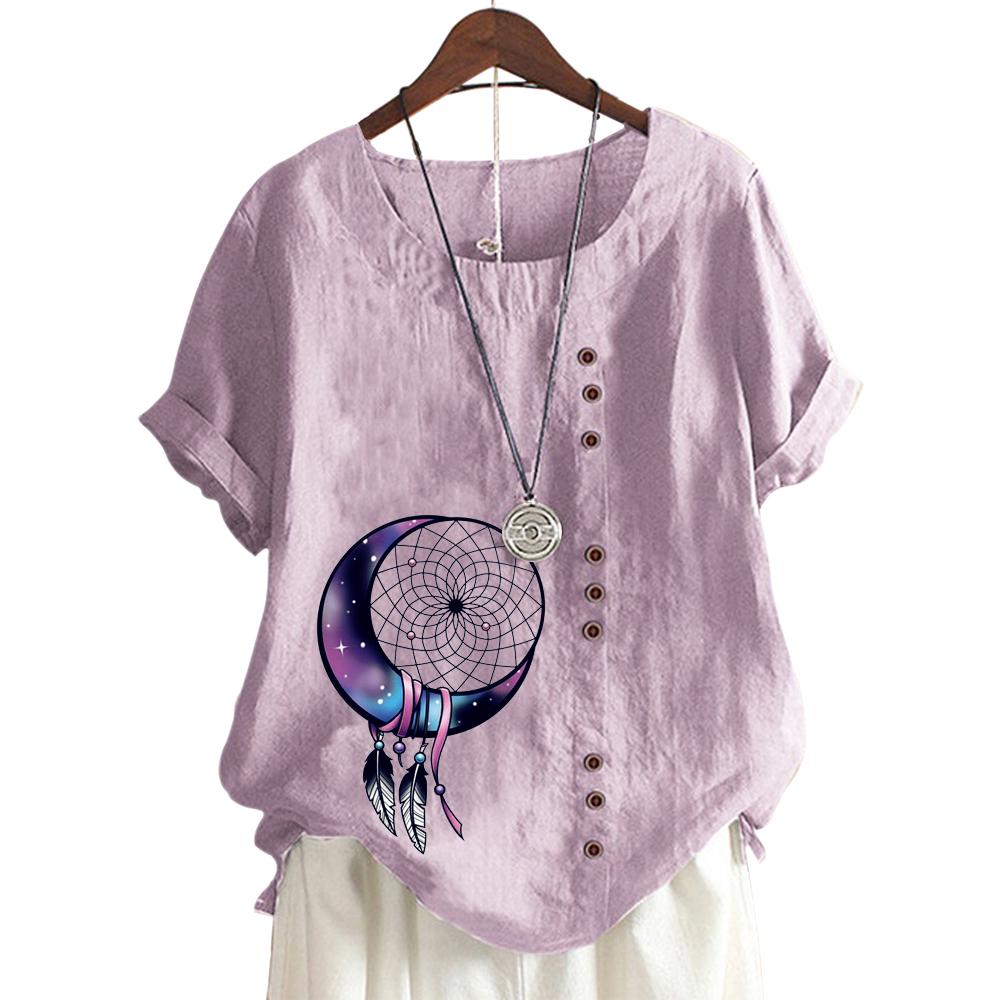 Women's Fashionable Round Neck Short Sleeve Top with Popular Floral Pattern in 11 Colors