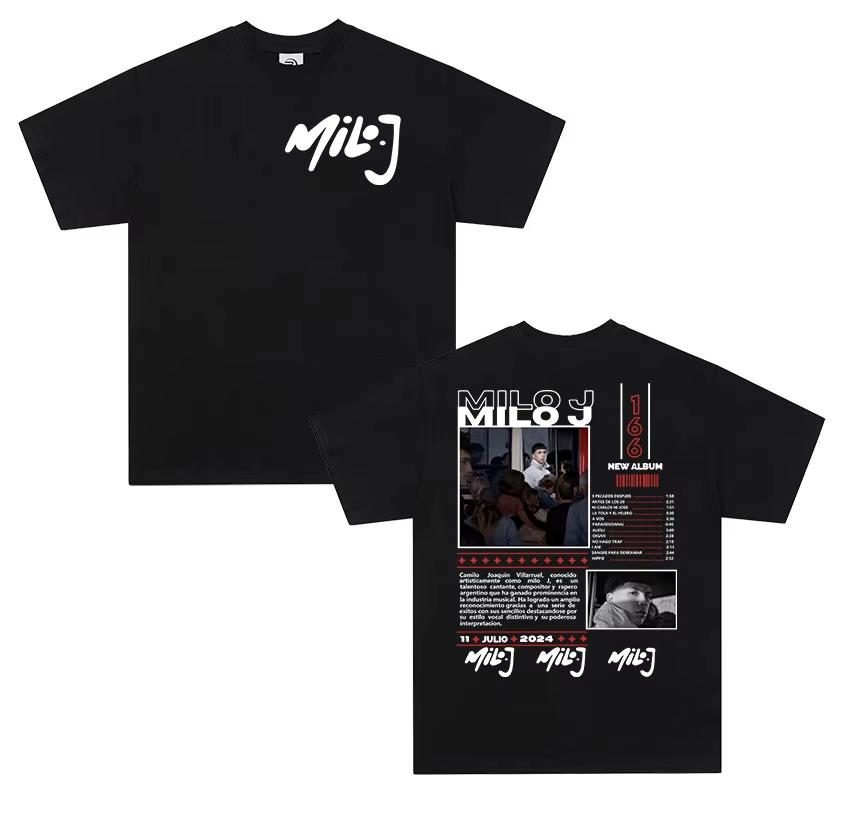 Rapper Milo J 166 Tour 2026 Album T Shi6rts Men Retro High Quality Short Sleeve Tshirts Oversized Tee Cotton TShirt Streetwear