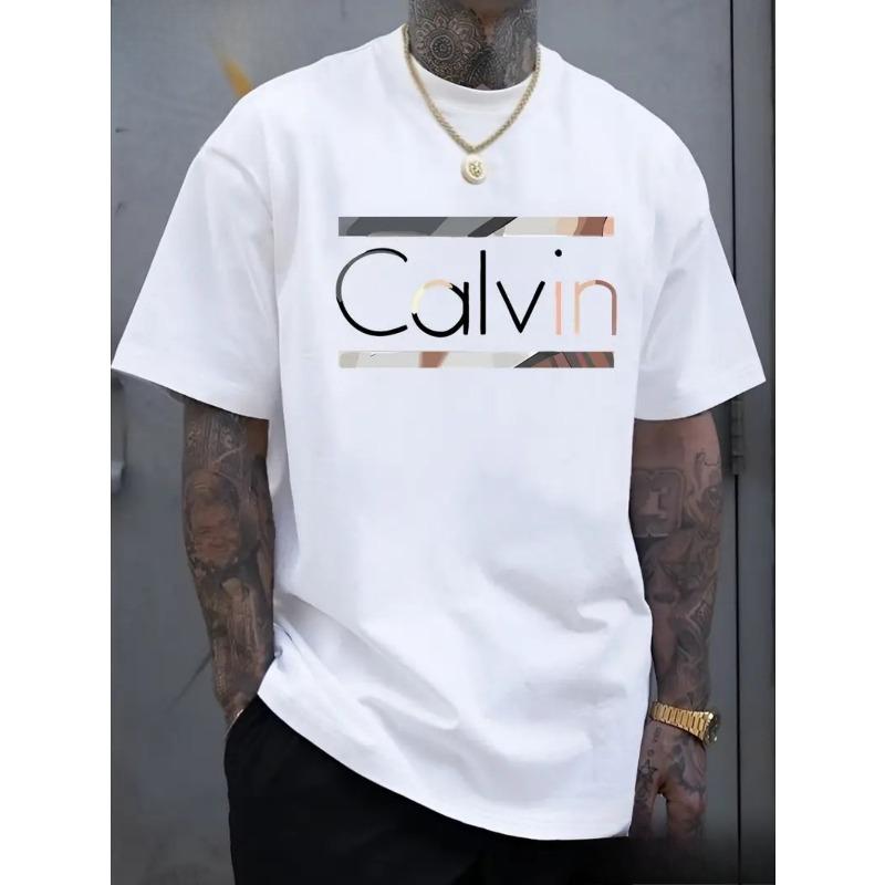 Европейские размеры Мужская повседневная футболка, Креативный стиль с буквенным принтом, С коротким рукавом, Стильная и универсальная, для весны и лета