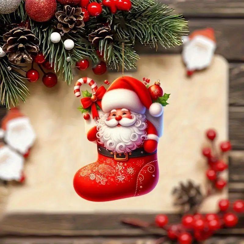 Santa Christmas Car Acrylic Pendants Cartoon Design Auto Festive Decoration