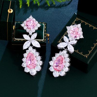 Свадебное платье принцессы розового цвета класса люкс, с серьгами, инкрустацией цирконом, темпераментное, серьги-капли, ювелирные изделия.