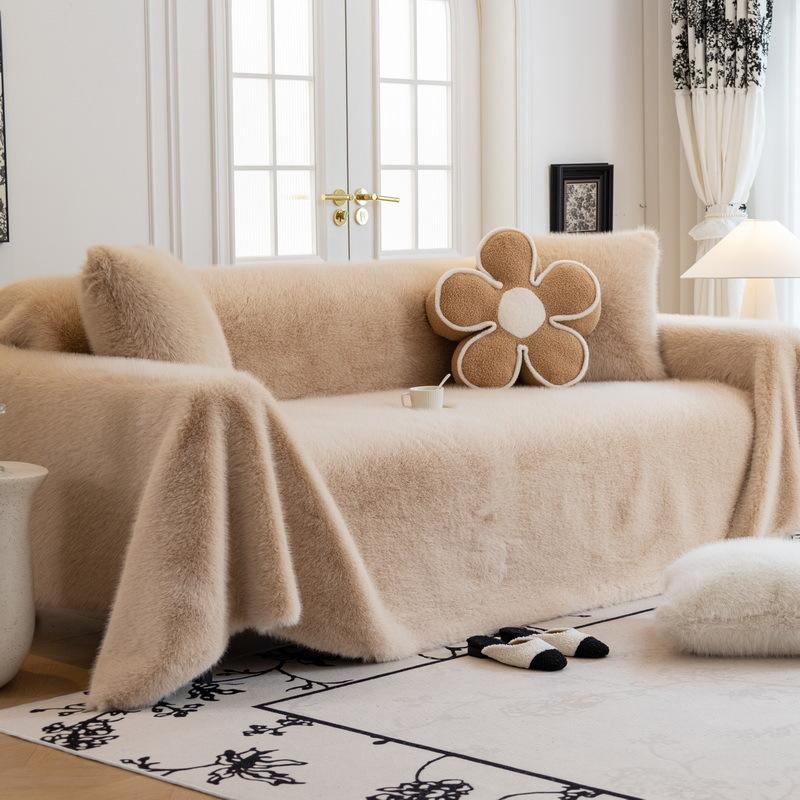 Sofa Towel Autumn and Winter New Straight Row Thickened Rabbit Plush Winter Cushion Non-slip High-end Cover Cloth