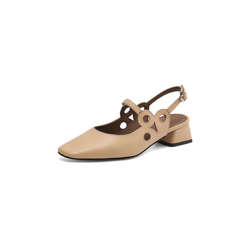 Модные новые летние сандалии с закрытым носком для женщин, сандалии из спилка, модные сандалии с вырезами, квадратный носок, массивный каблук, женская обувь