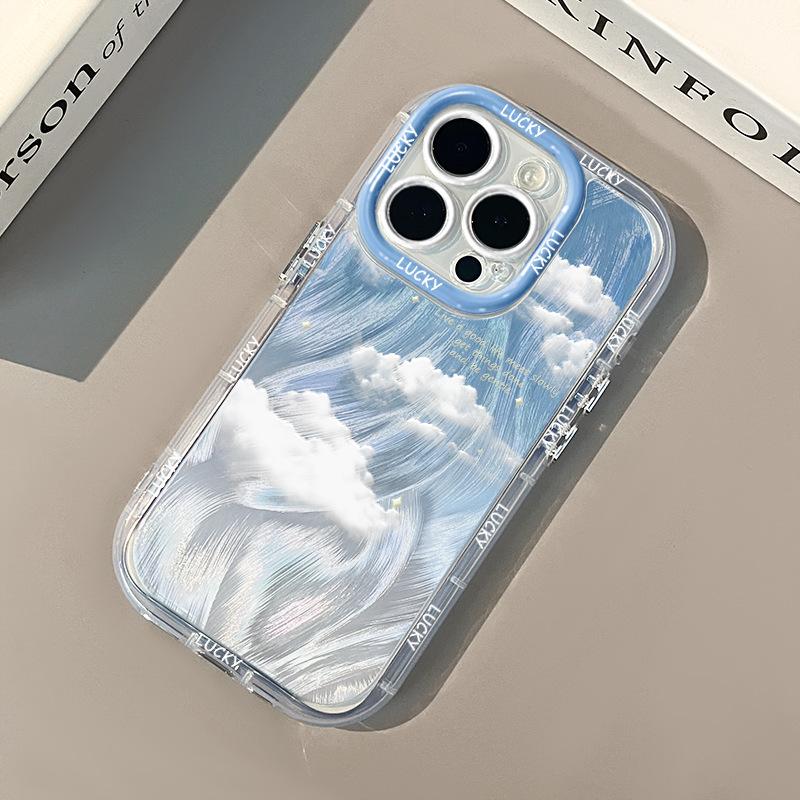 Blue Sky and White Clouds for IPhone 15 Cream Feather Simple Phone Case for IPhone13 for Apple 11/16promax