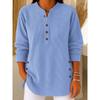 Женская ребристая вязаная футболка-henley с длинным рукавом, свободная туника с боковыми пуговицами