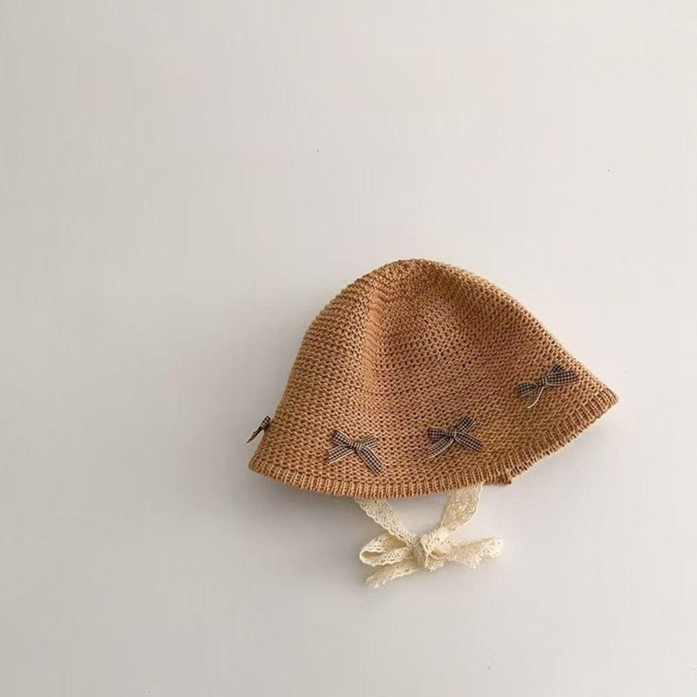 Beach Lace Straw Hat Bow Children Panama Caps Korean Baby Straw Hat  for Kids