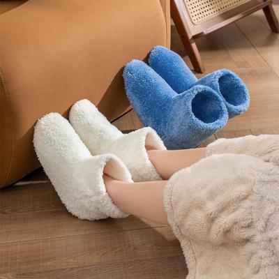 Женские зимние тапочки из бархата кораллового цвета для дома: Теплые однотонные хлопковые домашние туфли с удобным каблуком