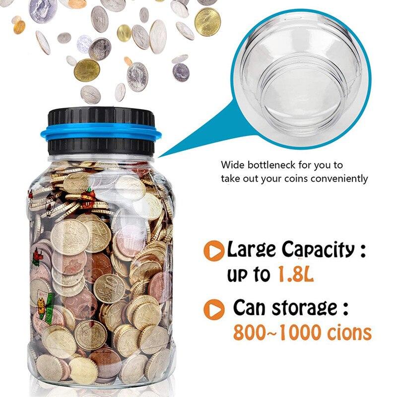 Большая копилка, цифровая копилка для подсчета монет с ЖК-счетчиком, емкость 1,8 л, банка для монет, банка для денег для мальчиков и девочек, подарки