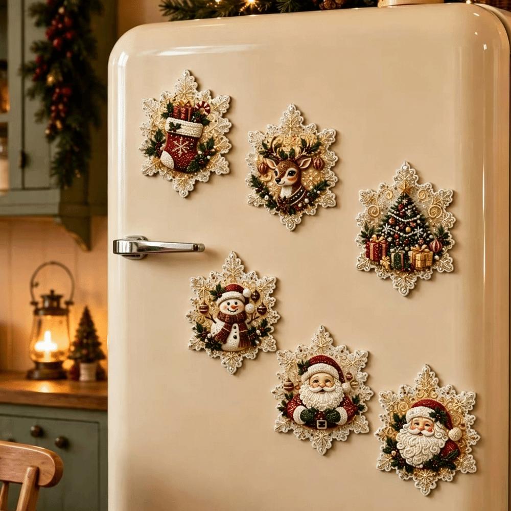 6Pcs Leave No Residue Christmas Painting Soft Rubber Refrigerator Magnets Holiday