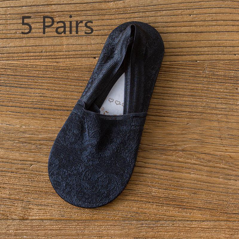 5 пар женских тонких носков с мелким кружевом, невидимых, не спадают с носков-лодочек