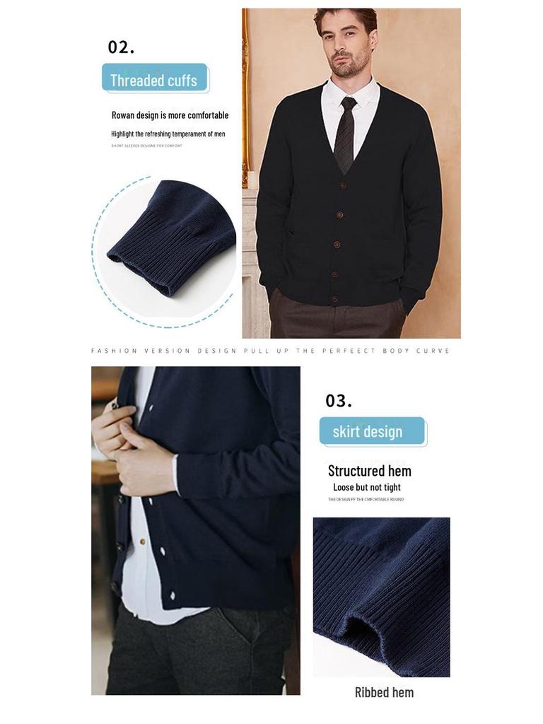 Мужской шерстяной трикотажный кардиган с длинными рукавами и жилетом