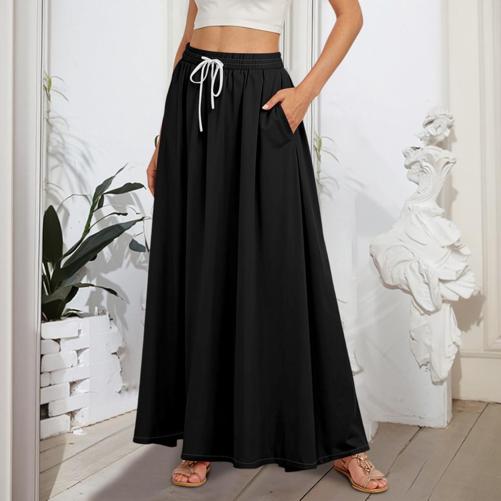 Women's Flowy Flared Ruffle Hem A Line Maxi Skirts Elastic Waist Elegant Tiered Layer Boho Long Skirts