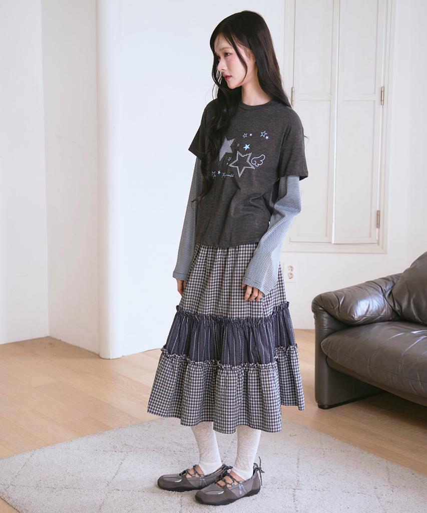 The Green Lab Vintage Tiered Check Skirt [Navy]