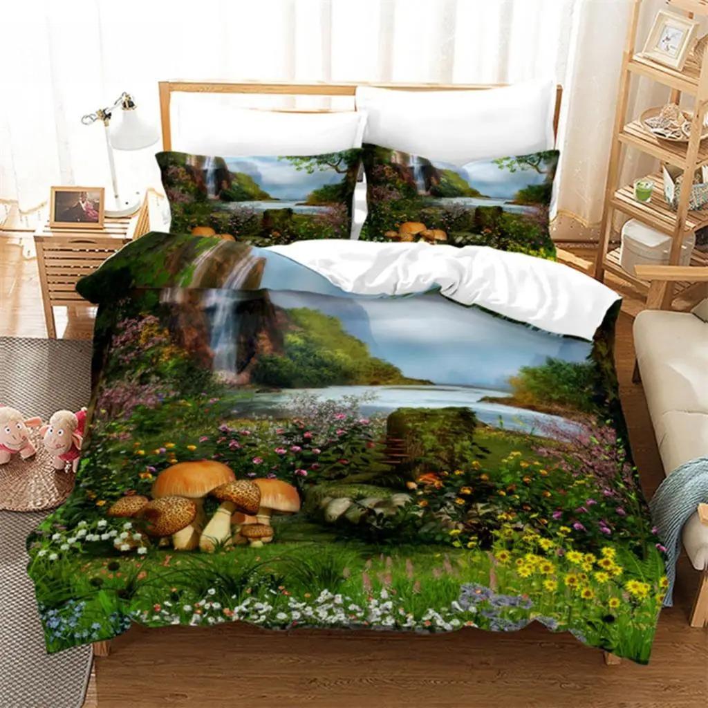 Пододеяльник с грибами, красочный, милый, мультяшный комплект постельного белья, двуспальная кровать для подростков, мальчиков, девочек, детей, кавайный, ботанический, растительный, пододеяльник
