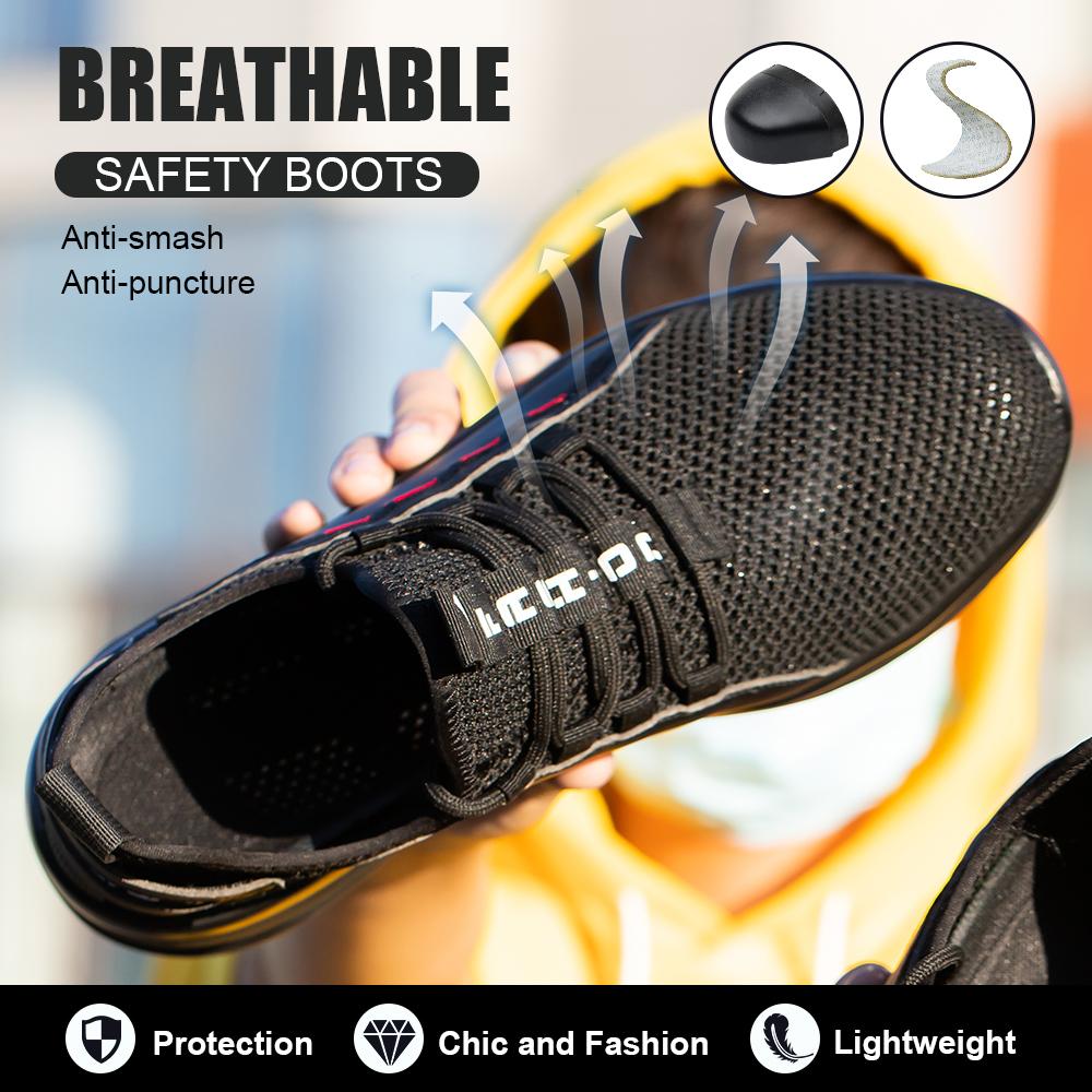 Men's Summer Mesh Safety Shoes Steel Toe Anti- Crush Breathable Lightweight Work Shoes Knitted Upper Kevlar Insertion Proof