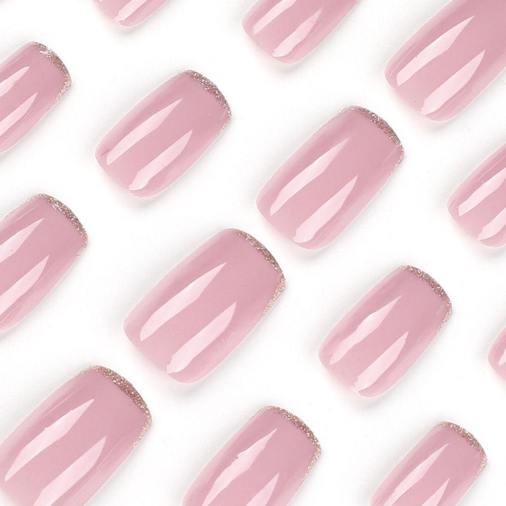 24 шт. съемные накладные ногти Nials с блестками, белые края, сделай сам, короткие, квадратные, красные, с сердечками, французские