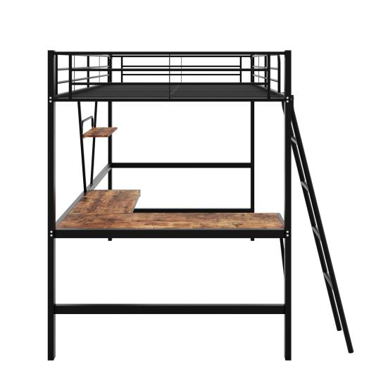 Strong Carrying Capacity Children Bed with L-shaped Bookshelf Ladder Metal Frame Loft Bed Home